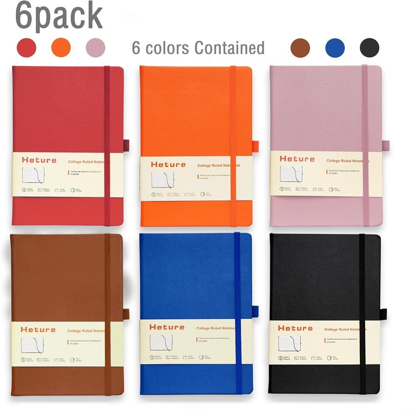 Heture Hardcover Notebooks, 6 Packs A5 Lined Journals Notebook for Writing 160 Pages, 8.2 x 5.5 inch, Classic Ruled Notebooks for College/Work/Travel (Assorted Color-6 Pack) - Image 4
